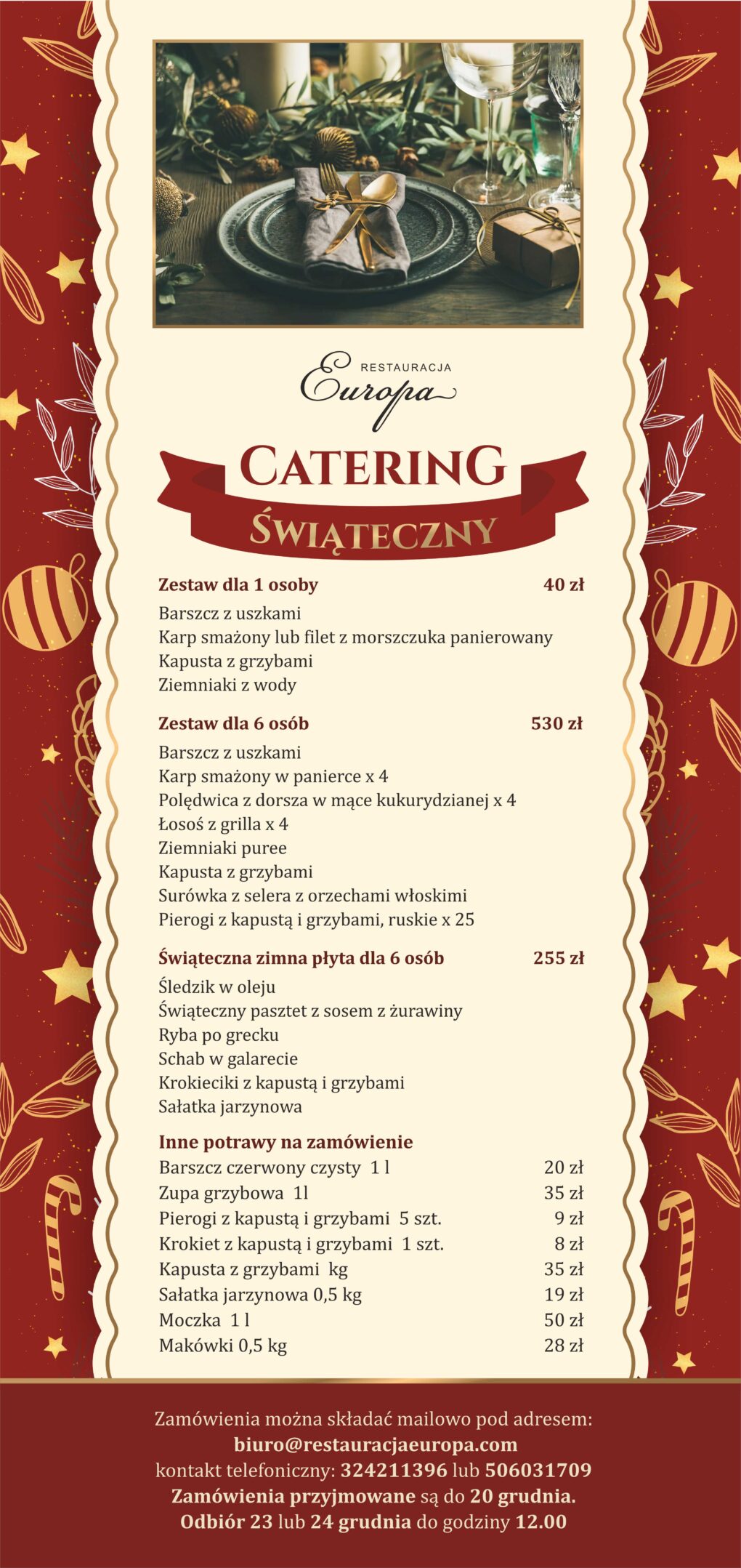 Catering Świąteczny 2020 | Restauracja Europa Rybnik
